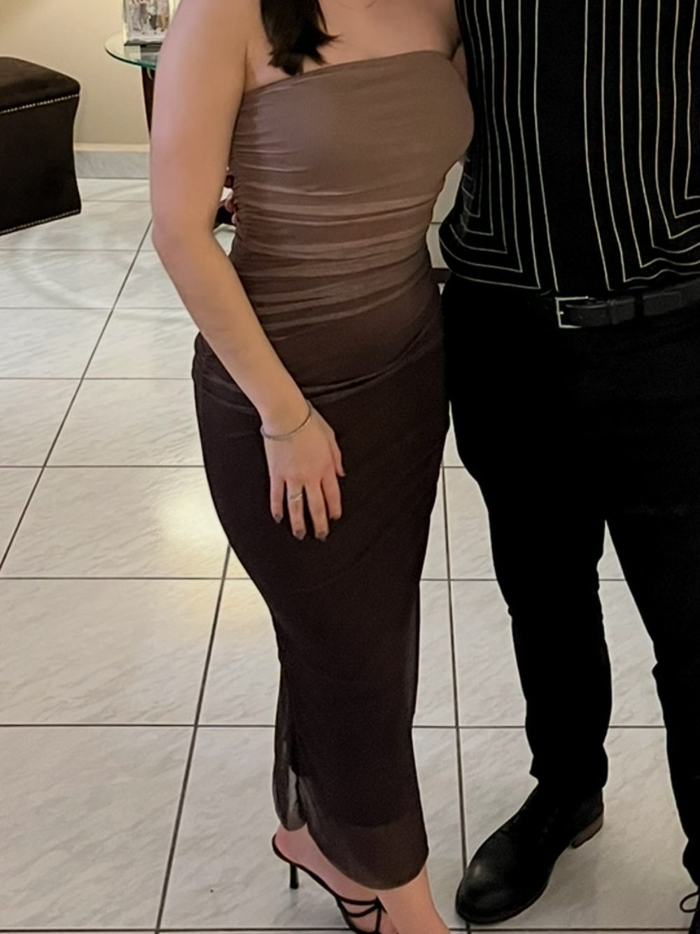SHEIN Strapless Chocolate Brown Bodycon Maxi Dress